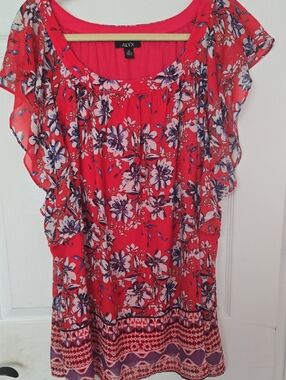 ALYX Red Floral Ruffle-Sleeve Tunic Top